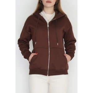 3 İplik Şardonlu Fermuarlı Kapşonlu Sweat Kahve - 52070.2113.