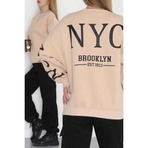 3 İplik Şardonlu Oversize Sweat Bej - 50922.1878.