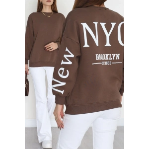 3 İplik Şardonlu Oversize Sweat Kahve - 50922.1878.