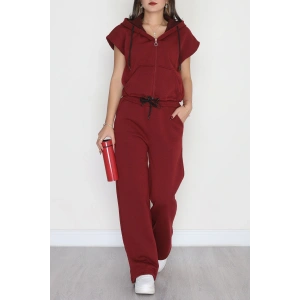 3 İplik Şardonlu Yelekli Takım Bordo - 42200.1857.