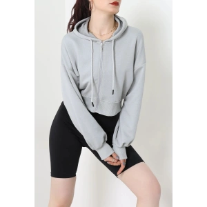 3 İplik Şardonsuz Balon Kol Crop Sweat Koyugri - 80773.1878.