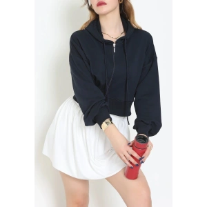 3 İplik Şardonsuz Balon Kol Crop Sweat Lacivert - 80773.1878.