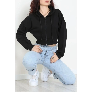 3 İplik Şardonsuz Balon Kol Crop Sweat Siyah - 80773.1878.