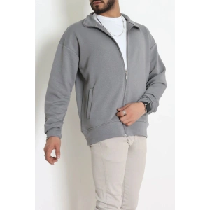 3 İplik Şardonsuz Dik Yaka Fermuarlı Erkek Sweat Koyugri - 42816.1878.