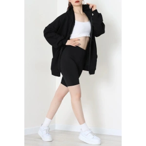 3 İplik Şardonsuz Fermuarlı Oversize Kanguru Sweat Siyah - 80775.1878.