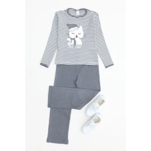 5-12 Yaş Kaşkorse Nakışlı Pijama Takımı Gri - 52142.1567.