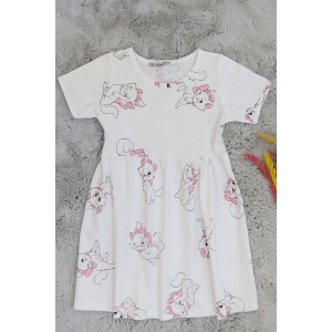 5-8 Yaş Çocuk Penye Elbise Beyaz - 6250190.1576.