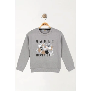 6-9 Yaş Gamer Baskılı 3 İp Şardonlu Sweatshirt Gri - 2264219.1576.