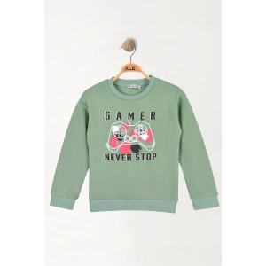 6-9 Yaş Gamer Baskılı 3 İp Şardonlu Sweatshirt Mint - 2264219.1576.