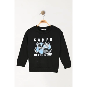 6-9 Yaş Gamer Baskılı 3 İp Şardonlu Sweatshirt Siyah - 2264219.1576.