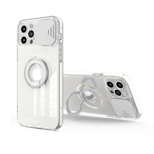 Ally iPhone 11 Pro Max 6.5inç Kılıf Sürgülü Kamera Lens Korumalı Yüzük Standlı Silikon Kılıf-(1903)