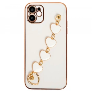 Ally iPhone 12 6.1inç Kılıf Kalp Bileklik Tutuculu Lüx Silikon Askılı Kılıf-(1903)