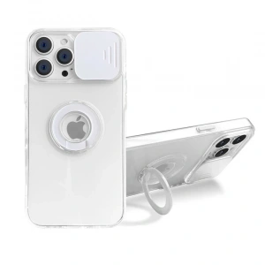 Ally iPhone 13 Pro 6.1 inç Kılıf Sürgülü Kamera Lens Korumalı Yüzük Standlı Silikon Kılıf-(1903)