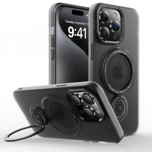 ALLY iPhone 15 Pro İçin Magsafe Uyumlu Standlı Manyetik Silikon Kılıf-(1903)