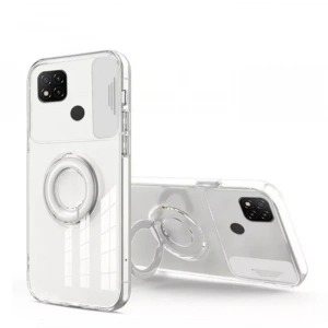 ALLY Xiaomi Redmi 9C Kılıf Sürgülü Kamera Lens Korumalı Yüzük Standlı Silikon Kılıf-(1903)