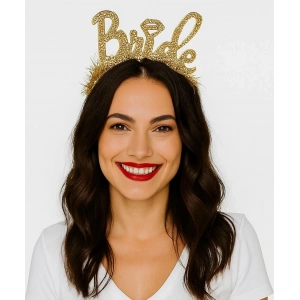 Altın Renk Bekarlığa Veda İtalik Yazı Alyanslı Bride Taç