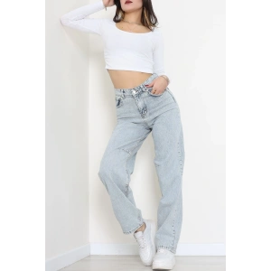 Arkası Tokalı Baggy Kot Pantolon Buzmavi - 31895.1606.