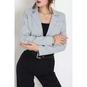 Astarlı Poliviskon Kısa Blazer Ceket Gri - 31824.1397.