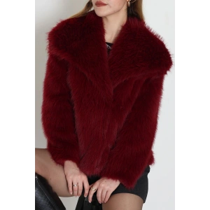 Astarlı Uzun Tüylü Kürk Bordo - 5075.1839.