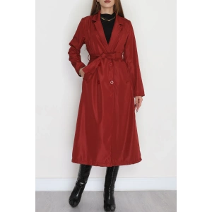 Astarsız Kuşaklı Uzun Trençkot Bordo - 31477.147.