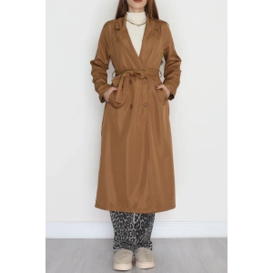 Astarsız Kuşaklı Uzun Trençkot Taba - 31477.147.