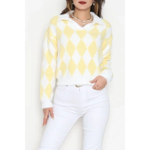 Baklava Desenli Triko Sarıbeyaz - 51106.1765.