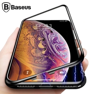 Baseus İPhone Xs Max Arkası Cam Manyetik Metal Frame Kılıf-(1903)