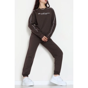 Baskılı Biyeli Eşofman Takımı Kahve - 20075.1857.