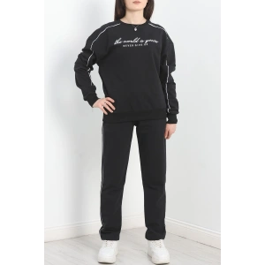 Baskılı Biyeli Eşofman Takımı Siyahbeyaz - 20075.1857.