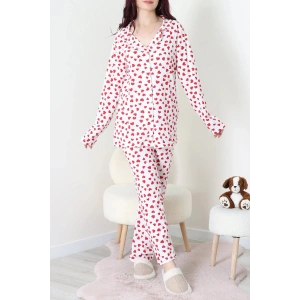Baskılı Düğmeli Pijama Takım Beyazkalp - 50776.1773.