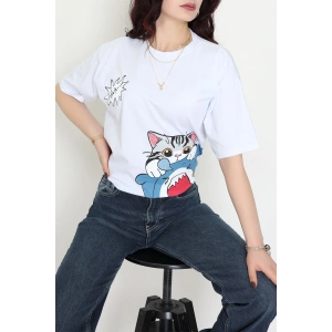 Baskılı Kompakt Penye Tişört Beyazgri1 - 55044.1872.