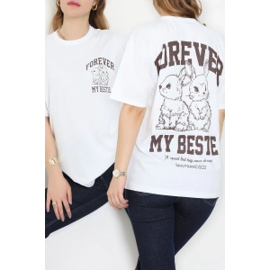 Baskılı Kompakt Penye Tişört Beyazkahve - 55044.1872.