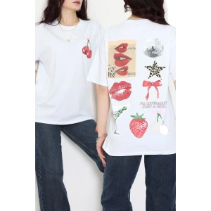 Baskılı Kompakt Penye Tişört Beyazkiraz - 55044.1872.