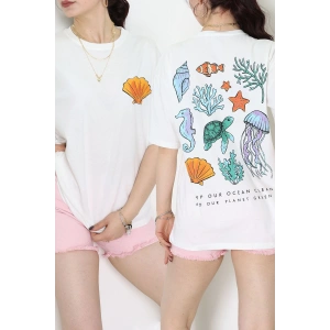 Baskılı Kompakt Penye Tişört Beyazturuncu - 55044.1872.