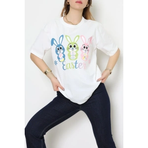 Baskılı Kompakt Penye Tişört Beyazyeşil - 55044.1872.