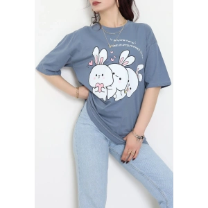 Baskılı Kompakt Penye Tişört Füme - 55044.1872.