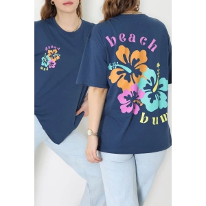 Baskılı Kompakt Penye Tişört Mavipembe - 55044.1872.