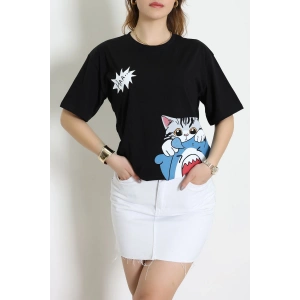 Baskılı Kompakt Penye Tişört Siyahgri - 55044.1872.