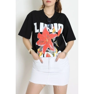 Baskılı Kompakt Penye Tişört Siyahkırmızı - 55044.1872.