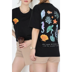 Baskılı Kompakt Penye Tişört Siyahturuncu - 55044.1872.