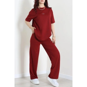 Baskılı Oversize İki İplik Wortex Takım Bordo - 80315.1878.