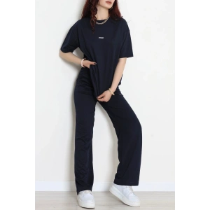 Baskılı Oversize İki İplik Wortex Takım Lacivert - 80315.1878.