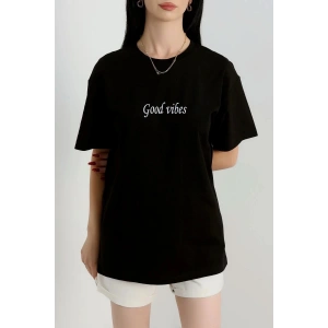 Baskılı Oversize Penye Tişört Siyahbeyaz2 - 41305.0034.