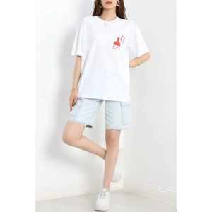 Baskılı Oversize Tişört Kırmızıbeyaz - 40649.1872.