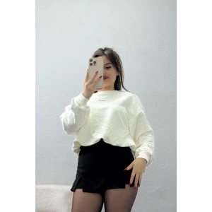 Bel Büzgülü Crop Sweat Kırıkbeyaz - 42444.1247.