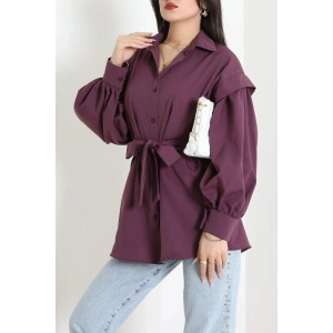 Beli İpli Poplin Gömlek Mor - 44062.255.