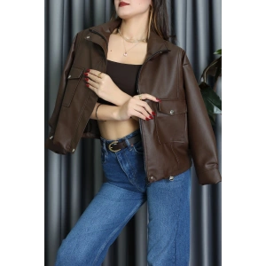 Beli Stoperli Deri Ceket Kahve - 31855.2089.