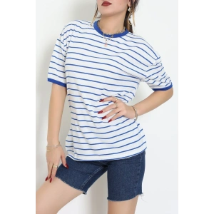 Bisiklet Yaka Çizgili Rejenere Süprem Tişört Beyazsaks - 601.1567.