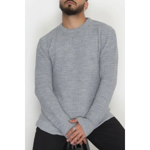 Bisiklet Yaka Desenli Erkek Triko Gri - 70776.1766.