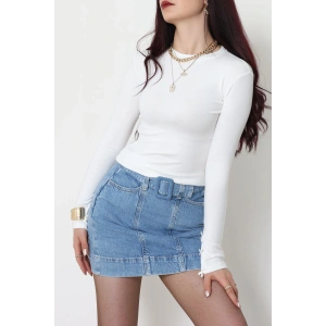 Bisiklet Yaka Kolu Fiyonklu Bluz Ekru - 1045.2119.